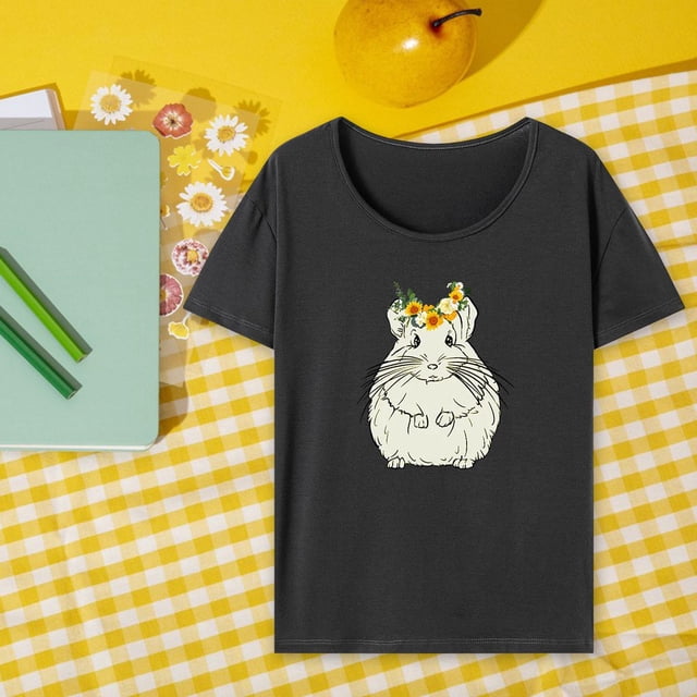 Camiseta con estampado de ardilla para mujer, Top de manga corta, camiseta elegante para mujer, camiseta con cuello redondo para viajes, mochilero, co M