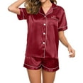 thumbnail image 3 of Brnmxoke Women's Satin Pajama Set 2-Piece Short Sleeve Sleepwear Loungewear Soft Cozy Button Down PJ Set Wine,L, 3 of 7