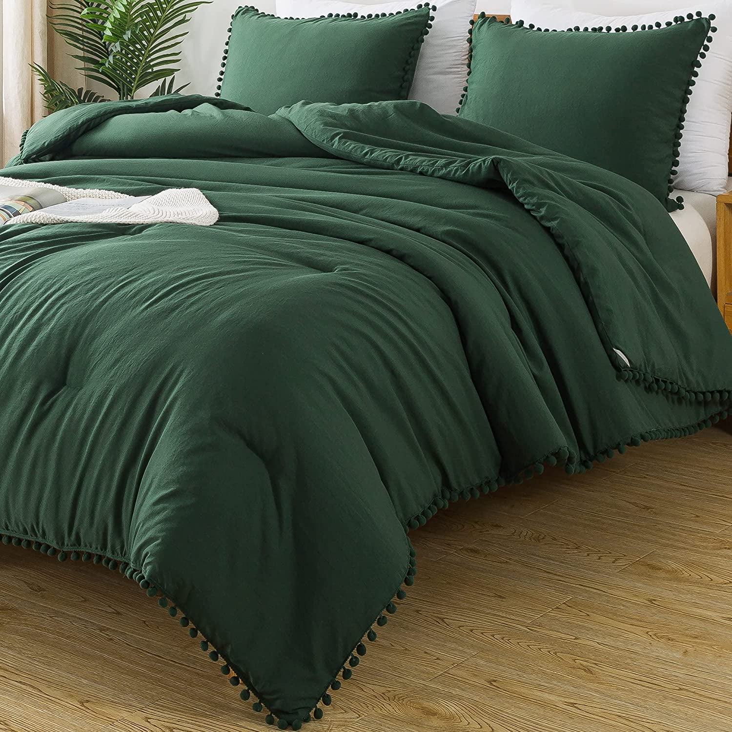 SHMAMT Sage Green Pom Pom Fringe Comforter Full(79x90 Inch)