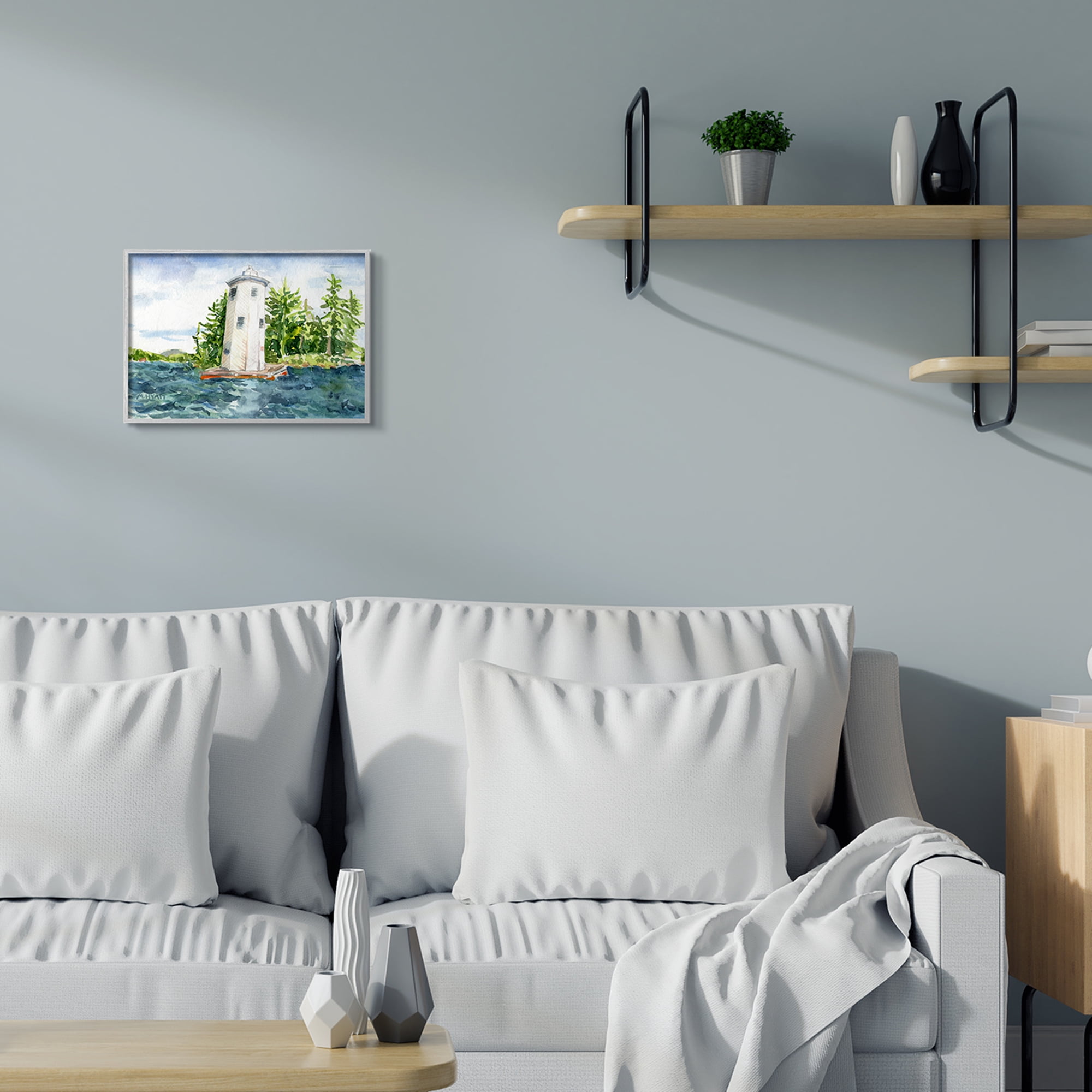 Stupell Industries Cove Side Lighthouse Rustic Lake Landscape Grey Framed, 11 x 14, Design by Melissa Hyatt LLC