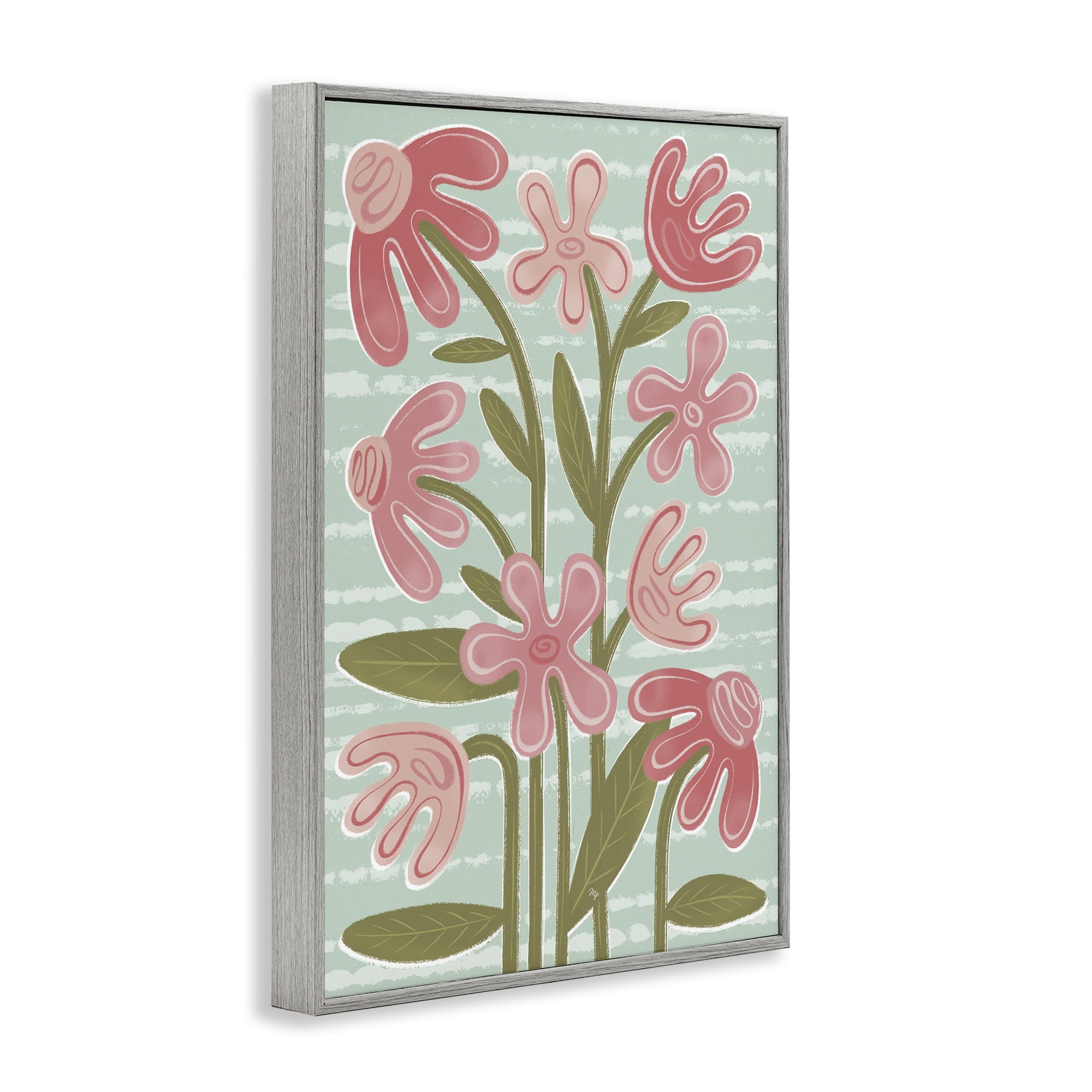 Stupell Industries Pink Whimsy Midcentury Flowers Gray Framed Giclee Art, design by Martina Pavlova