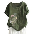 thumbnail image 2 of Fiudx Liquidación de Ahorros de Verano Camiseta de Verano con Cuello Redondo y Manga Corta para Mujer, Informal, con Botones Impresos, 2 of 3