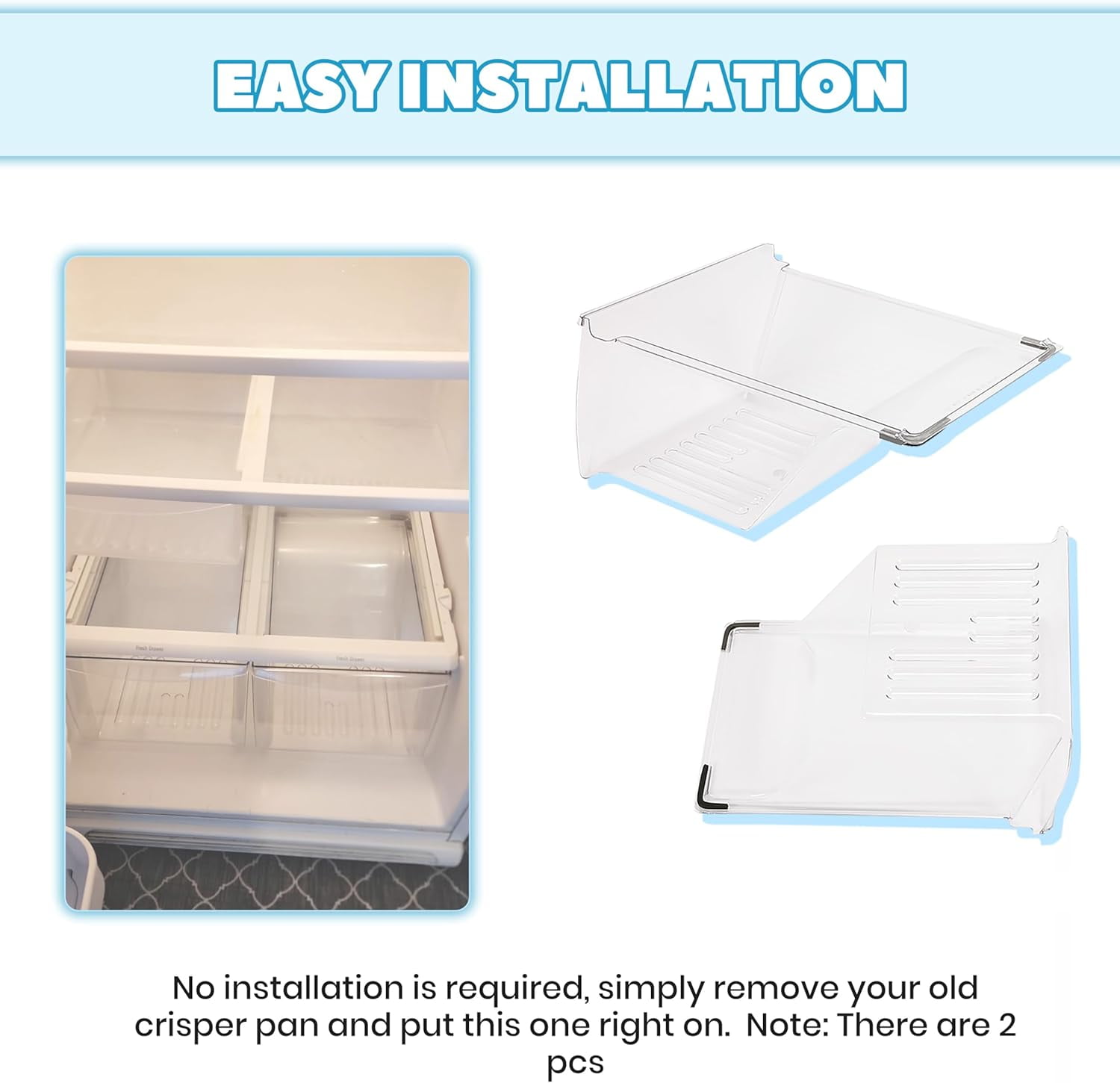 2 Pack 240337103 Refrigerator Crisper Bin Drawer Replacement Compatible with Frigidaire Kenmore Replacement For 240337107, 240337102, 240337105, 240337108, 240323007, 240337100, AP211574