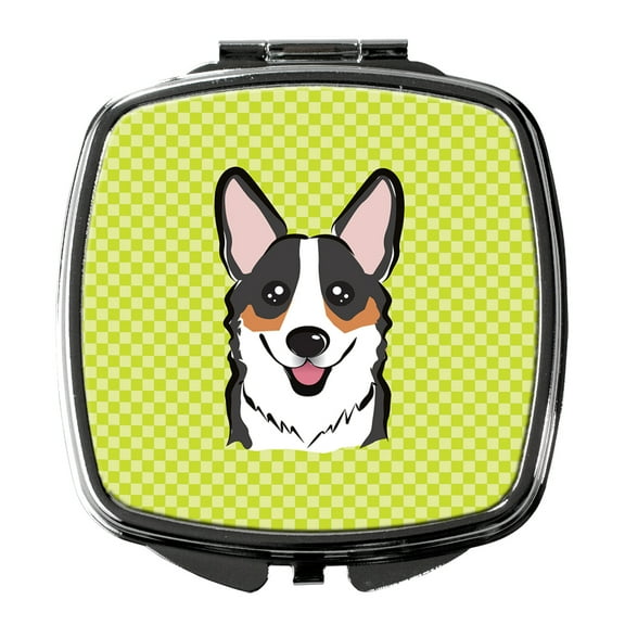 Checkerboard Lime Green Corgi Compact Mirror BB1317SCM