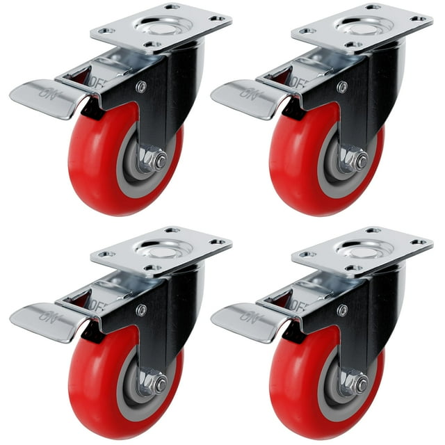 Caster Wheels Online Best Service, poliuretano rojo de 4 pulgadas