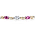 thumbnail image 3 of Gem Stone King 925 Silver and 10K Yellow Gold White Moissanite and Pink Created Sapphire and Lab Grown Diamond Bracelet for Women | 1.96 Cttw | Gemstone | Oval 7X5MM | Fully Adjustable 9", 3 of 5