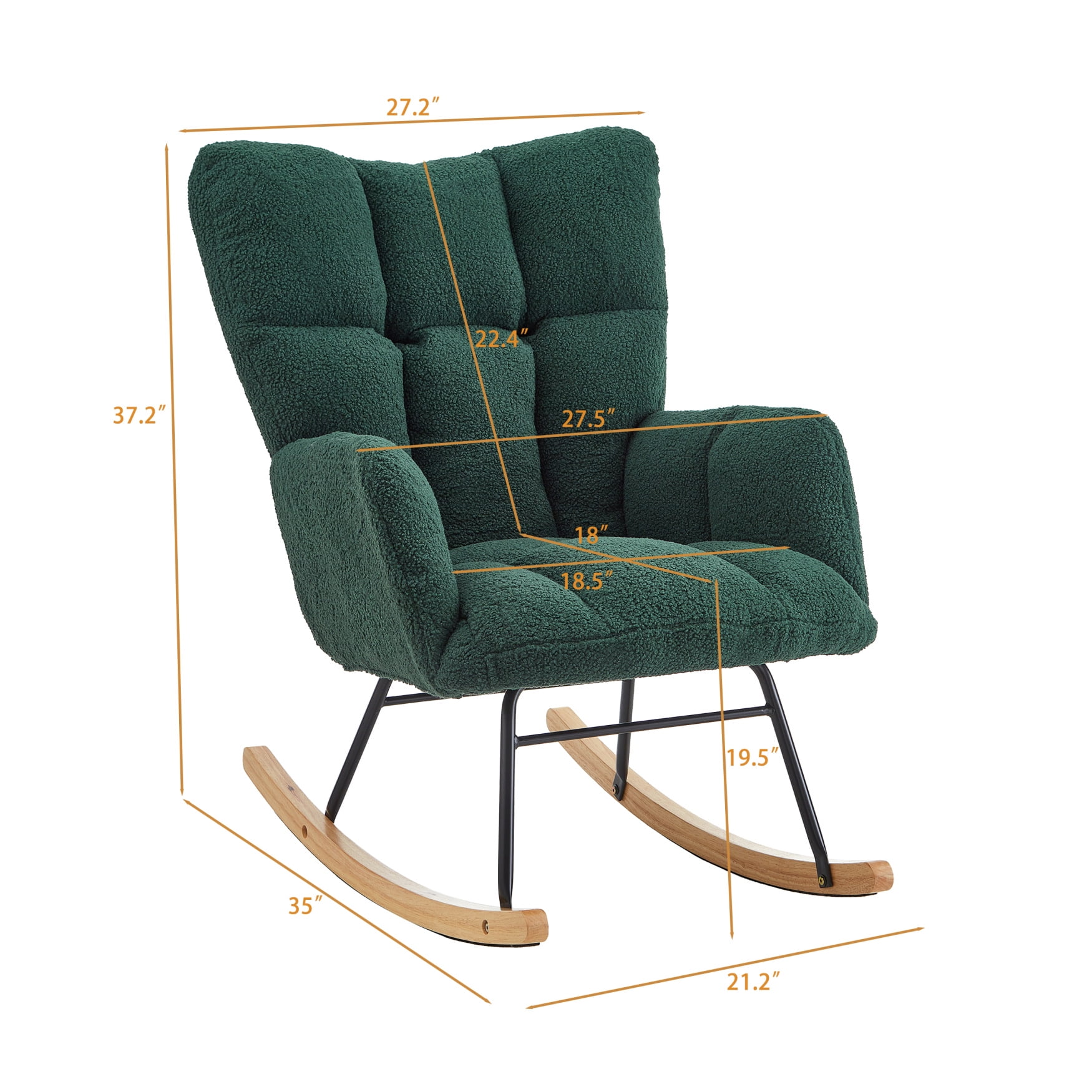 Nursery Rocking Chair, Teddy Upholstered Glider Rocker, Rocking Accent Chair with High Backrest, Comfy Armchair for Living Room Bedroom Offices, Green