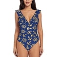 thumbnail image 2 of Fotbe Anchors and Nautical Women's Tummy Control Swimsuits Slimming One Piece Bathing Suit Ruffle Wrap V Neck Swimwear-, 2 of 8
