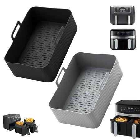 2PCS Silicone Pot Air Fryer Liners for Dual Air Fryer Reusable Double Silicone Air Fryer Liner Air Fryer Accessories Air Fryer