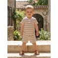 thumbnail image 5 of Cenuakty Toddler 6M 12M 18M 2T 3T 4T 5T Baby Boy Summer Outfit Casual Striped Button V Neck Short Sleeve Tops and Shorts 2 Pcs Set, 5 of 9