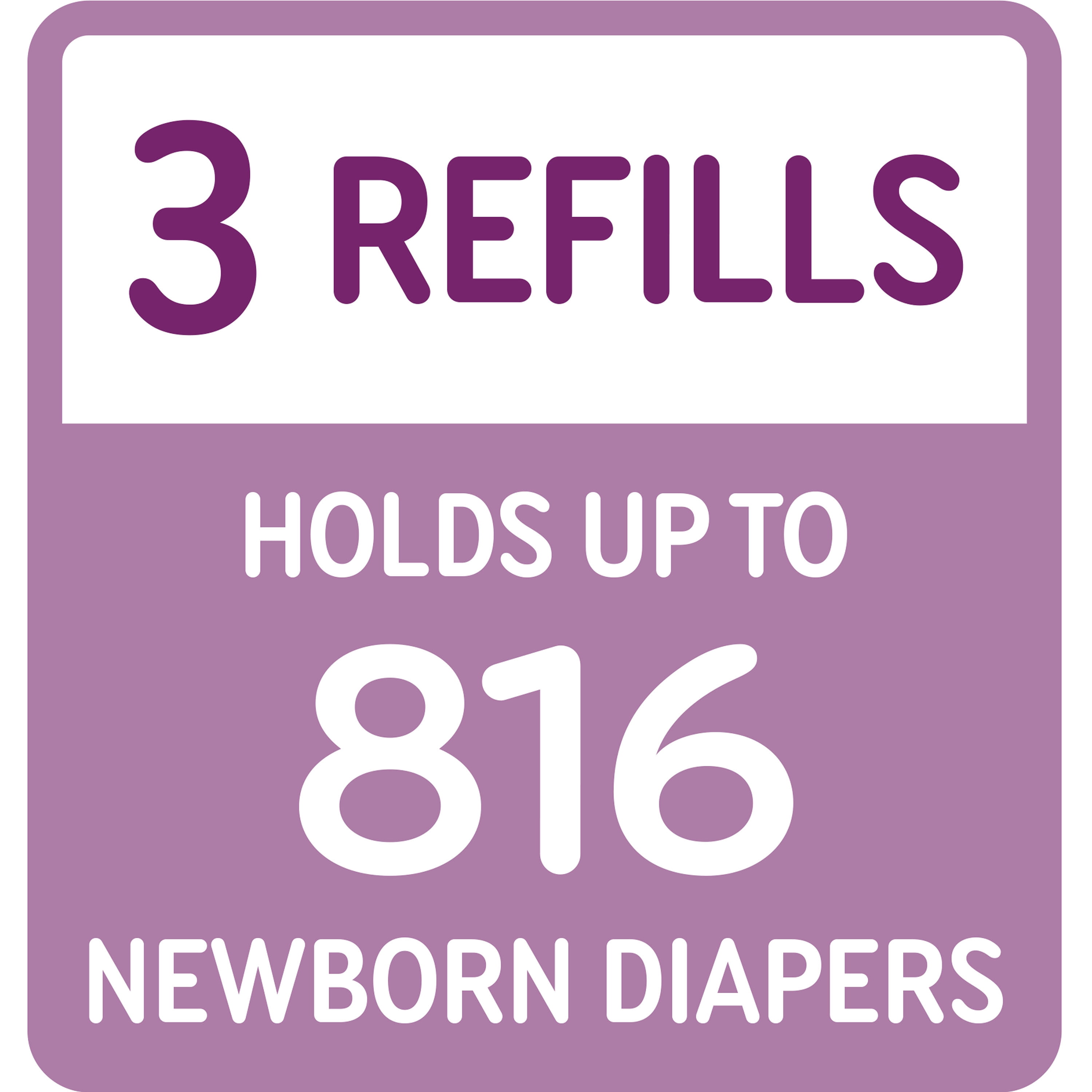 Parent's Choice Diaper Pail Refills, Holds up to 816 Newborn Diapers, 3 Count