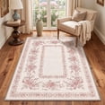 thumbnail image 4 of KUETH 5x7 Soft Botanical Rug for Living Room, Machine Washable Low Pile Non Slip Backing Area Rug, Dusty Rose Rug for Bedroom Dining, 4 of 5