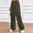 thumbnail image 3 of MELDVDIB Womens Cargo Sweatpants Solid Color Elastic Drawstring Waist Baggy Wide Leg Pants Stretch Comfy Lounge Trousers with Multiple Pockets, 3 of 5