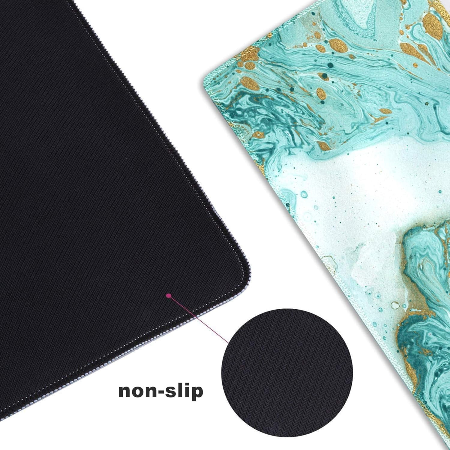 XXL Extended Gaming Mouse Pad - Teal Turquoise Marble Large Keyboard Mat, Non-Slip Rubber Base, Stitched Edges, Perfect for Work, Game, Office, Home, 35.1x15.7 Inch