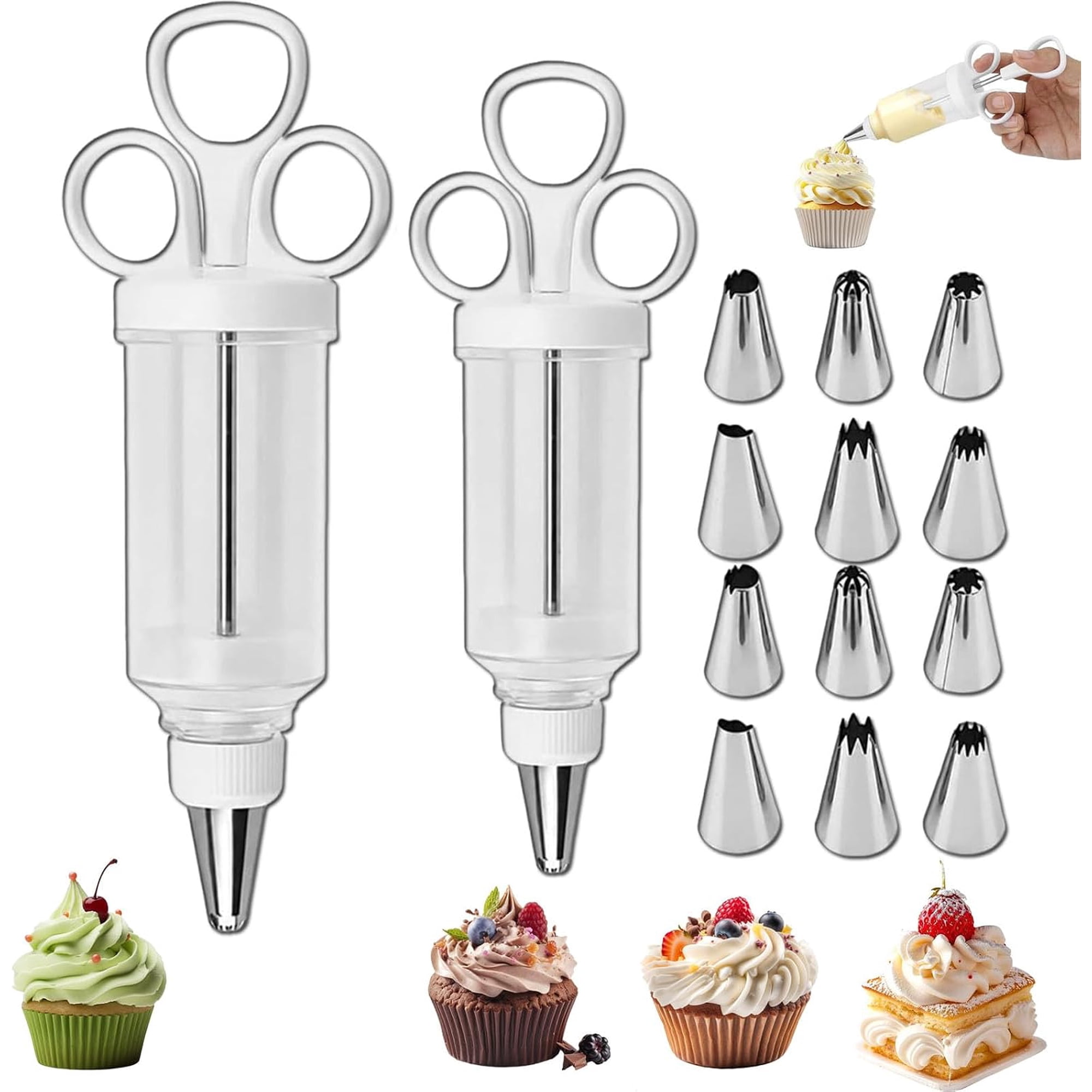 Stainless Steel Cake Decorating Gun Kit, Deviled Egg Piping Tool (S+L) | Cupcake Filling Injector with 6 Stainless Steel Tips, Durable & Easy, Reusable Cupcake Injector for DIY Cake Decorator