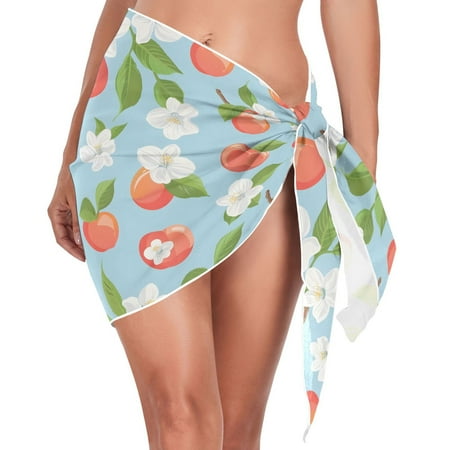 Beach Mini Dress Cartoon Cherry and Flower Swimsuit Coverup for Women Swimwear Cover Ups Short Triangle Beach Skirt L