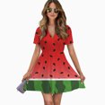 thumbnail image 2 of Watermelon Background With Seed Women Dress V-Neck Short Sleeve Flowy Swing Party Midi Dress, 2 of 4