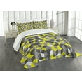 thumbnail image 3 of Ambesonne Mustard Yellow Quilted Bedspread Set 3 Pcs, Modern Box Cubes, Queen Size, Mustard Yellow, 3 of 5