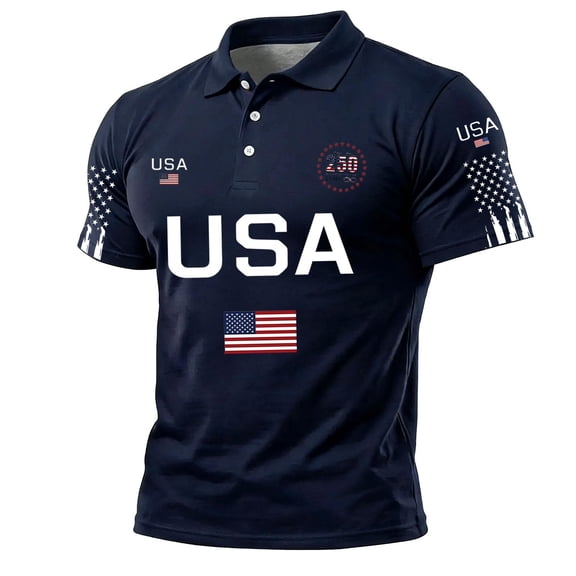 America 250 Years Polo Shirts for Men American Flag Print Lapel Collar V Neck Short Sleeve Tshirts 1776-2026 Patriotic Star Classic Fit Soft T-Shirt, XL, #01 Navy