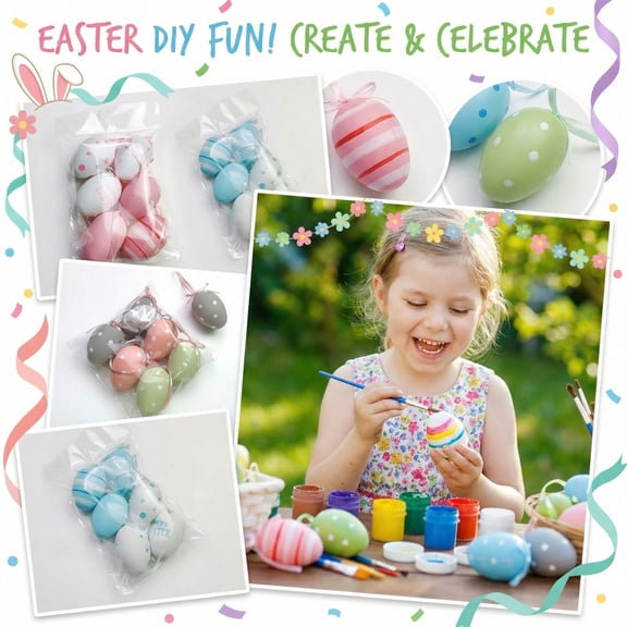 2.76in 6PCS Easter Egg Set DIY Easter Eggs Plastic Paintable Polka Dot Egg for Kids Craft Tabletop Basket Filler Spring Party Decoration
