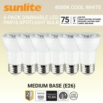 Sunlite LED PAR16 Long Neck Recessed Spotlight Bulb, 7 Watt, (75W Halogen Replacement), Medium E26 Base, Dimmable, ETL Listed, 4000K Cool White, 6-Pack