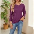 thumbnail image 7 of WREESH Womens Fashion Dressy Tops Fall And Winter New Solid Color Casual 3/4 Sleeve Round Neck Loose Bottom T-Shirt Tops Pullover Wine, 7 of 7