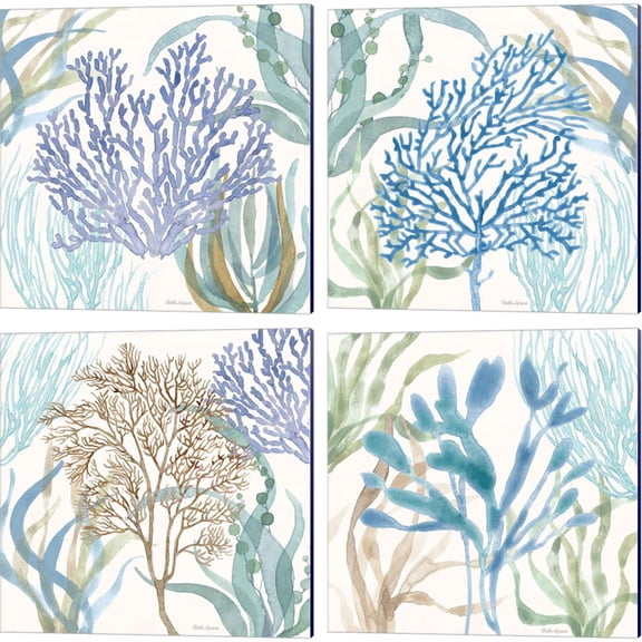 Great Art Now Soft Shores by Beth Grove 4 Piece Canvas Art Set Each 14"W x 14"H