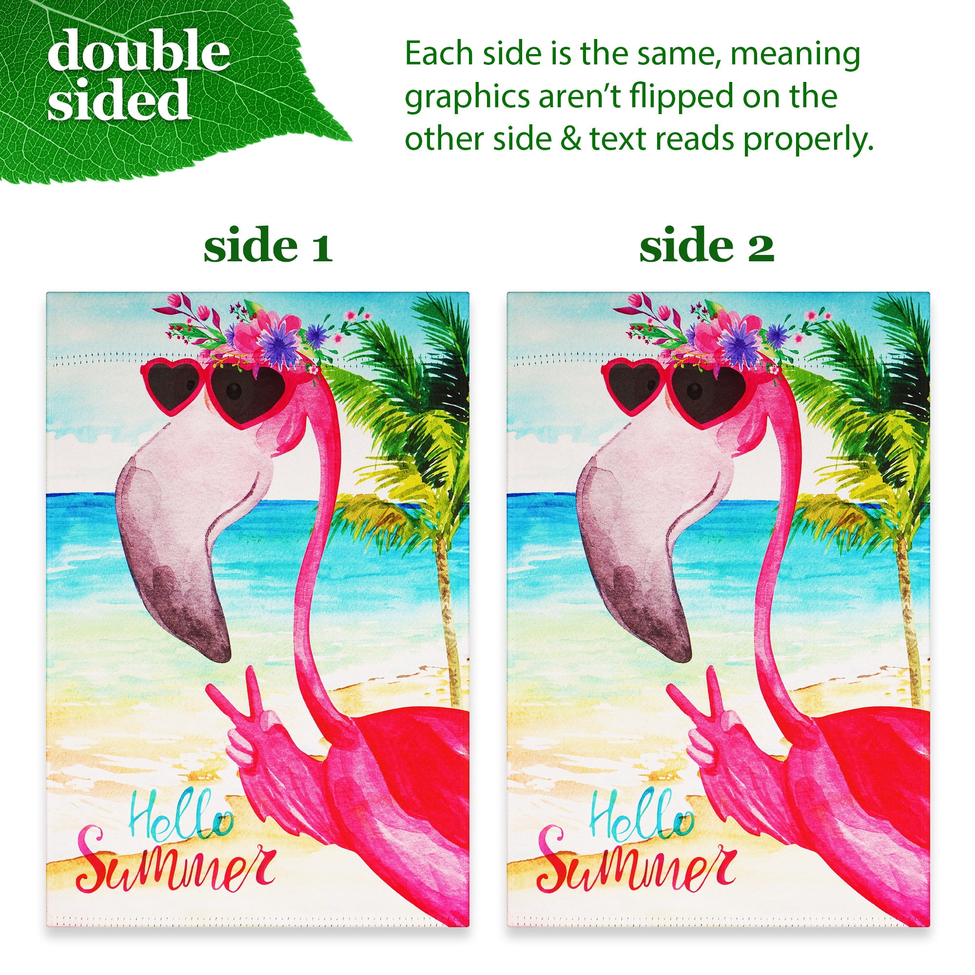 G128 Combo Pack: Garden Flag Stand Black 36 in x 16 in & Garden Flag Summer Decoration Peace Sign Flamingo 12"x18" Double-Sided Blockout Fabric
