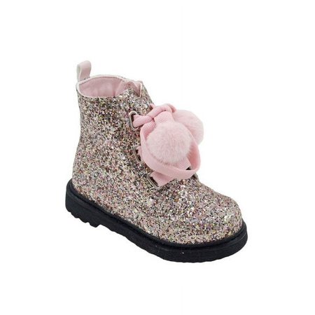 Nicole Miller Toddler Faux Fur Pink Glitter Boots with Pom Poms - Size 6