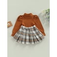 thumbnail image 4 of 3PCS Toddler Girl Skirt Sets Turtleneck Long Sleeve Knit Sweater A Line Mini Flannel Plaid Skirt Fall Winter Outfits (Brown, 12-18 Months), 4 of 7