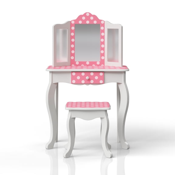 Teamson Kids Polka Dot Prints Gisele Vanity Table & Stool, Multiple Finishes
