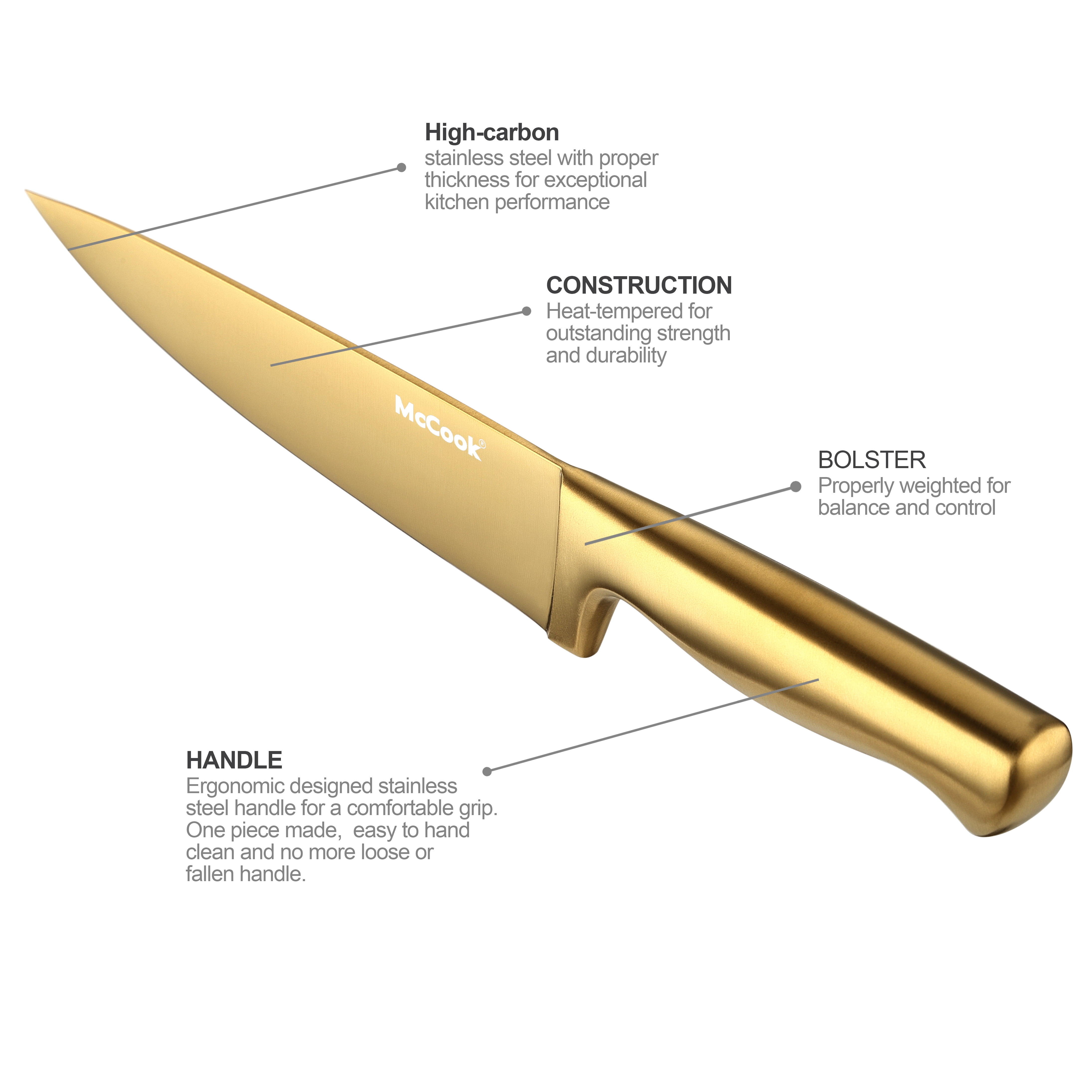 McCook® MC21GB Knife Sets,15 Pieces Luxury Golden Titanium Kitchen