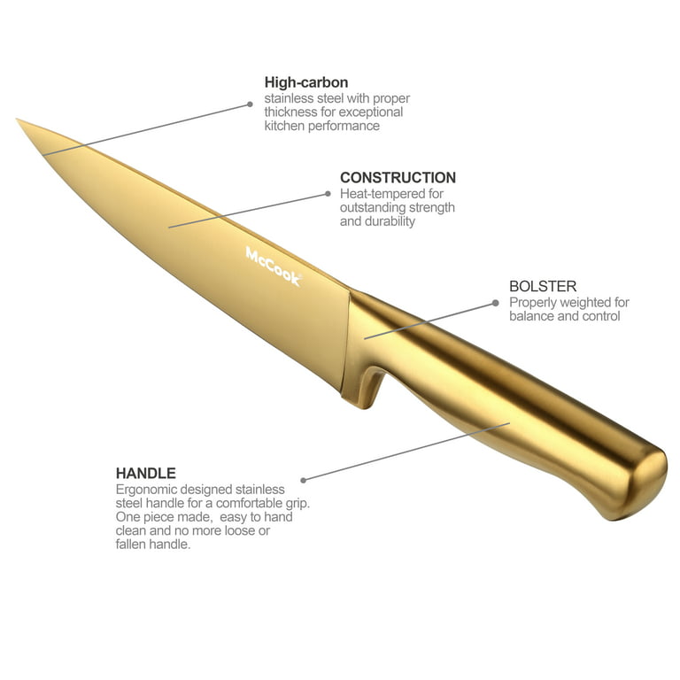 McCook MC21G Knife Sets,15 Pieces Golden Titanium Kitchen Knife Block Sets  with Built-in Sharpener 