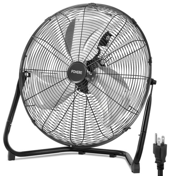 FOHERE 20" High Velocity Floor Fan, Heavy Duty Metal Cooling Fans with 3 Speeds, 360° Tilt Head, ETL Safety Listed, for Industrial, Commercial Space, Garage, Gym, Warehouse, Shop
