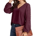 thumbnail image 2 of Blusas de mujer túnicas blusa de gasa cuello en V mangas abullonadas jersey, 2 of 6