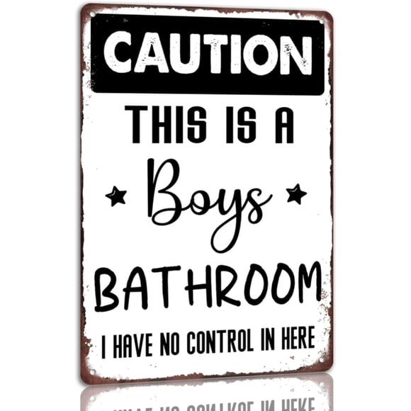 This Is a Boys Bathroom Metal Tin Sign Funny Bathroom Signs Vintage Wall Decor Signs For Home Restroom 8x12 Inch