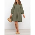 thumbnail image 3 of Mialoley Robe Mini pour Femmes, Manches Longues Col Rond Plissé Robe Ample Ligne A Automne, 3 of 8