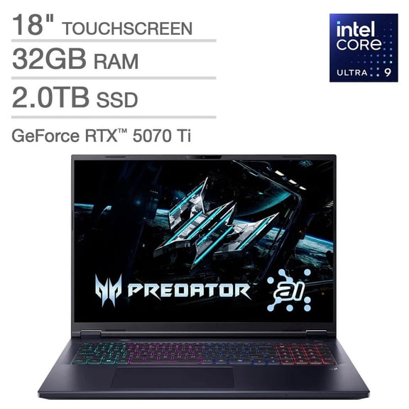 Acer Predator Helios Neo 18" AI Gaming Laptop Intel Core Ultra 9 275HX Processor NVIDIA GeForce RTX 5070 Ti, 12GB WQXGA (2560 x 1600) 240Hz Display 2TB NVMe Gen 4 SSD Windows 11 Home