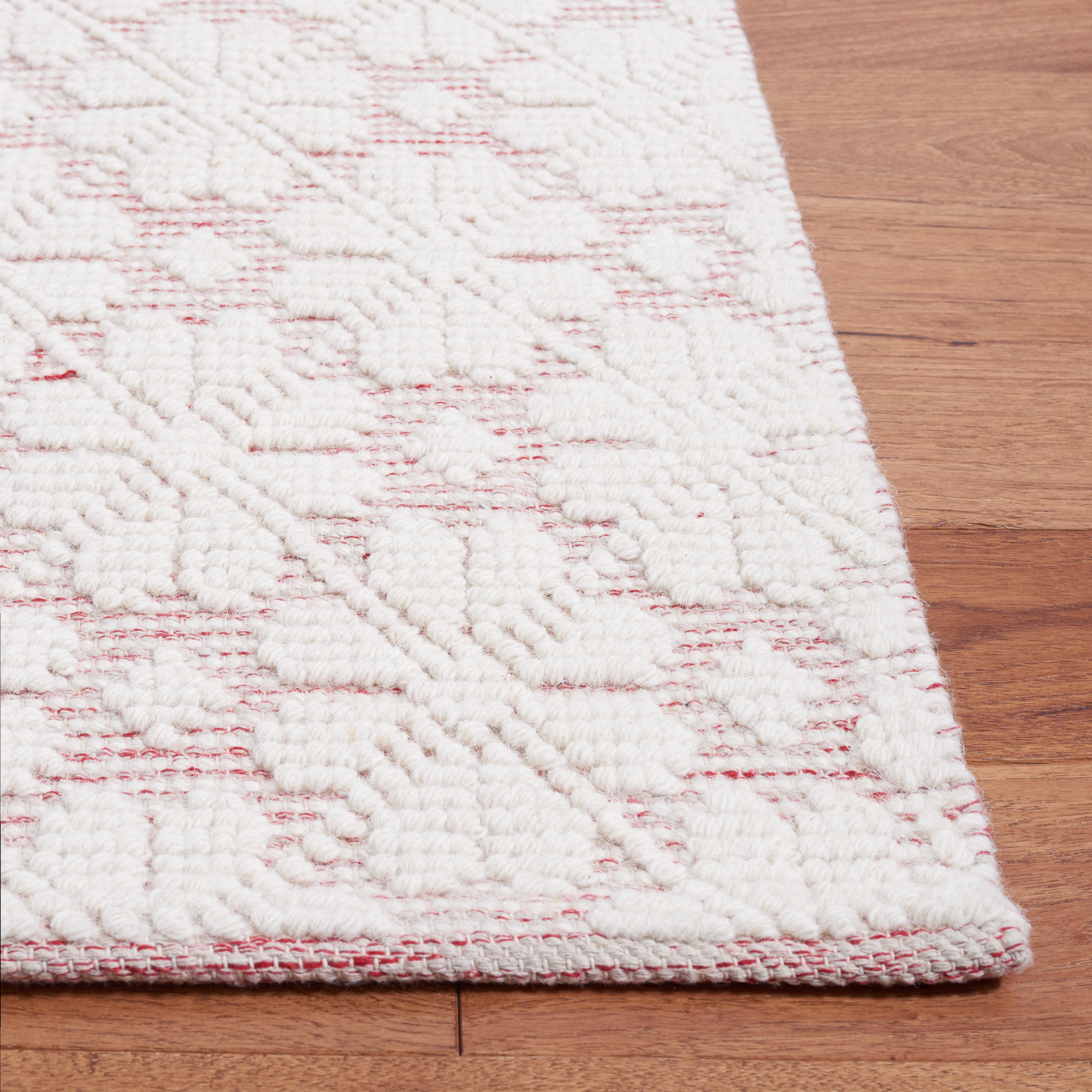 SAFAVIEH Vermont Orval Geometric Floral Wool Area Rug, 5' x 8', Ivory/Red