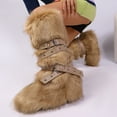 thumbnail image 4 of Women's Winter Warm Fluffy Faux Fur Knee High Snow Boots - Fashionable Cross Buckle Non Slip Cotton Boots, 4 of 4