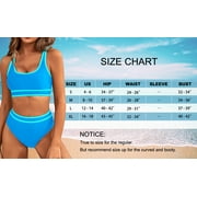 MOSHU High Waisted Womens Bikini Sets Sporty Two Piece Swimsuits for Women Color Block High Cut Bathing Suits
