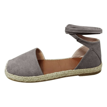 Straw Sandals for Women Summer Fashion Womens Casual Shoes Flat Lace Up Leisure Roman Sandals Women sandals PU Grey