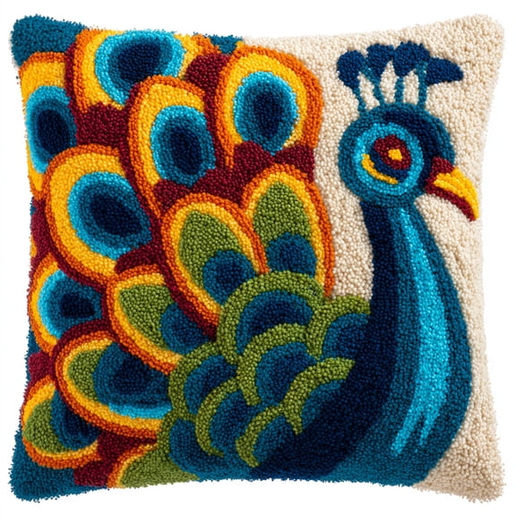 Latch Hook Kits Pillow Handmade Pillowcase Animal Peacock Hook Latch Kit DIY Stitching Latch Hook Pillow Kit 17x17inch