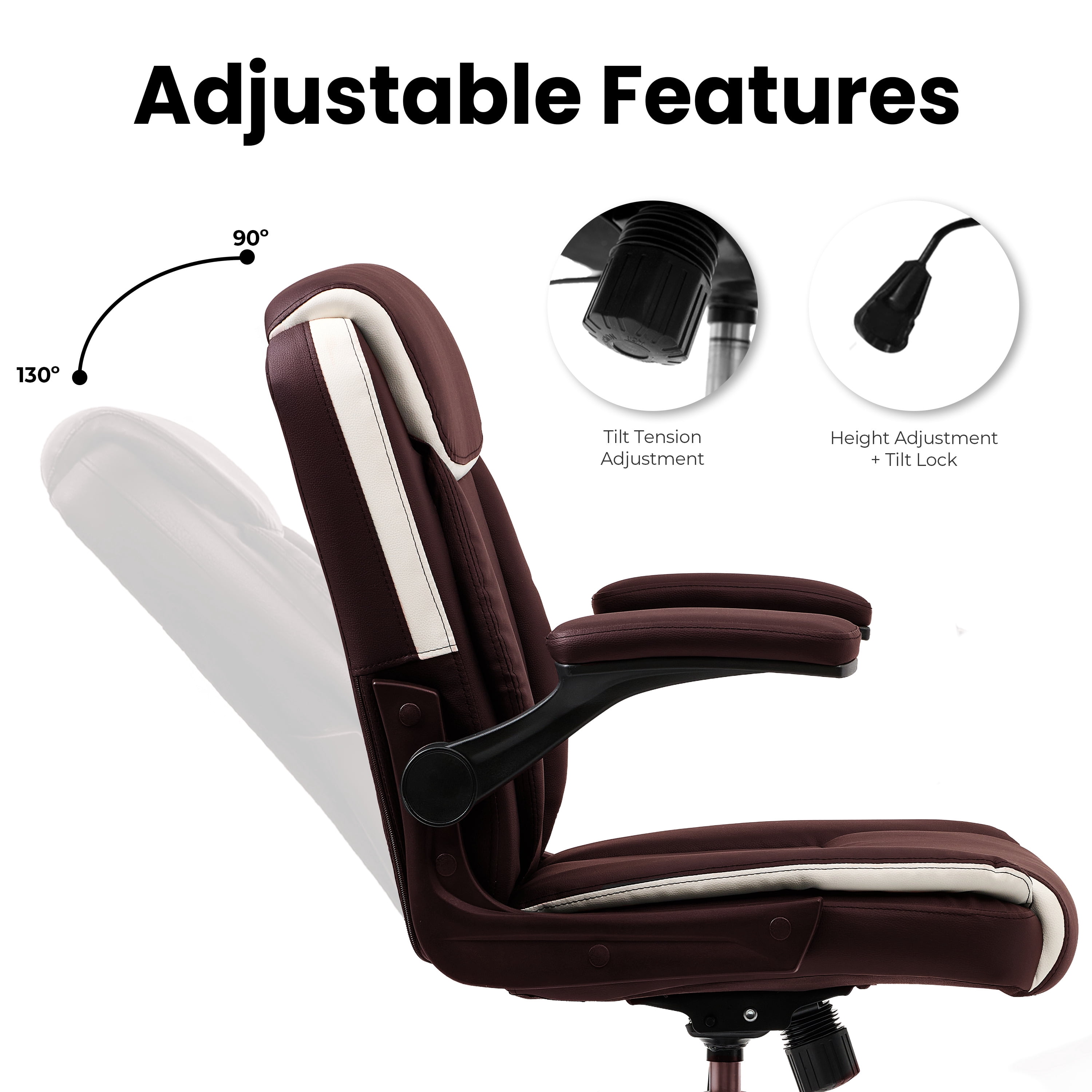 NEO CHAIR Desk Office Gaming Computer Chair Ergonomic Executive Mid-Back Leather with Adjustable Padded Flip-Up Armrests Cushion Wheels Swivel for Home Study Task (Brown)