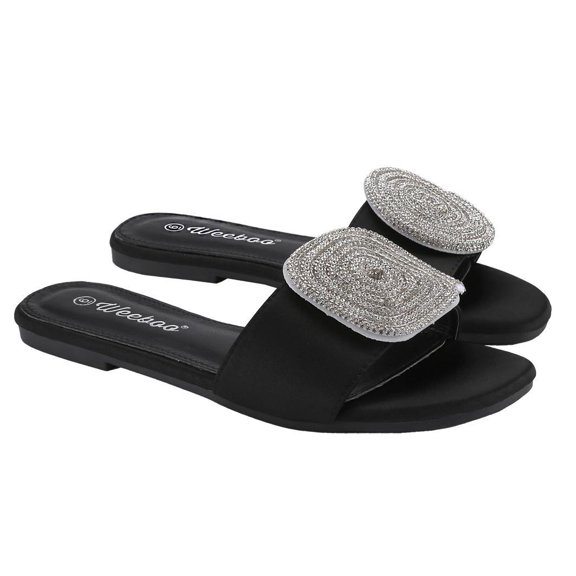 【SIMPLE-3】Women's Flat Rhinestone Sandals Fashion Slides light Slippers for Summer Walking Shoes Footwear Girl Shoe Rubber Comfort Tsinelas Nail