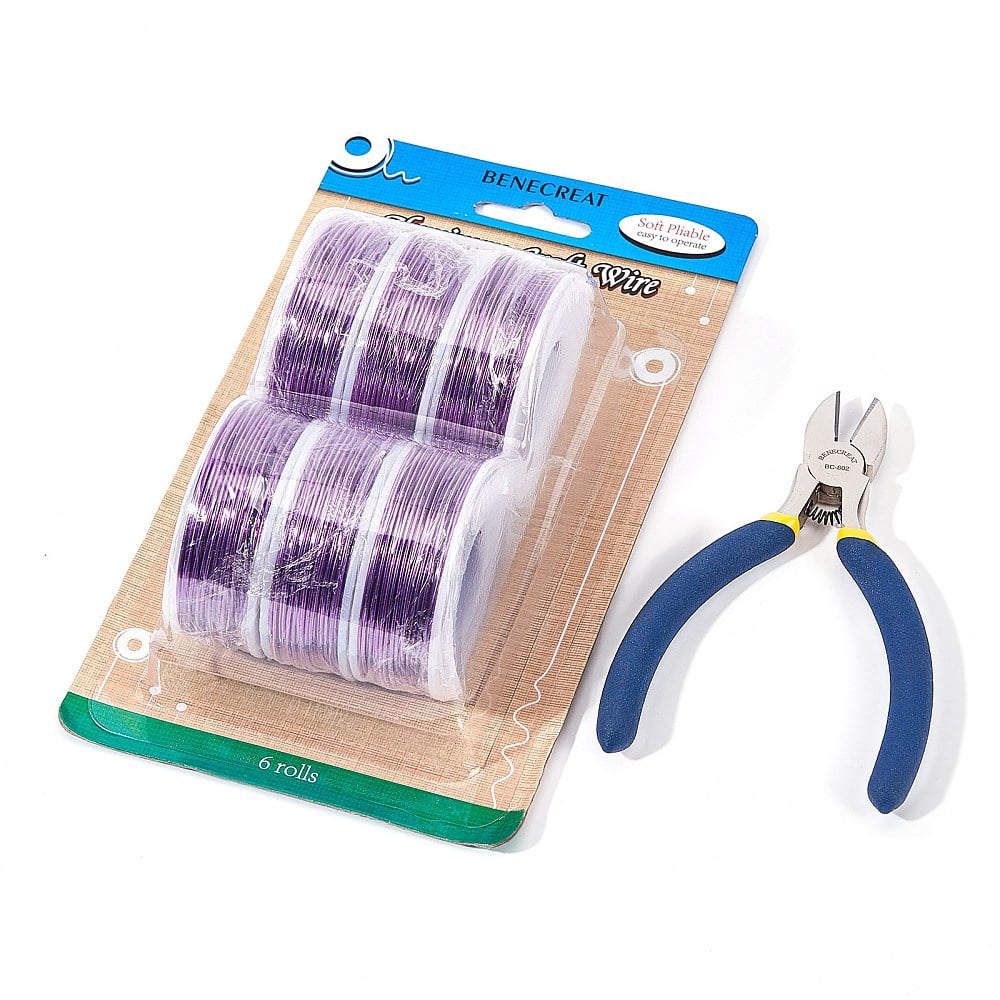 1Set DIY Jewelry Kits with Aluminum Wire and Iron Side Cutting Pliers Purple 1mm 23m/roll 6rolls/set