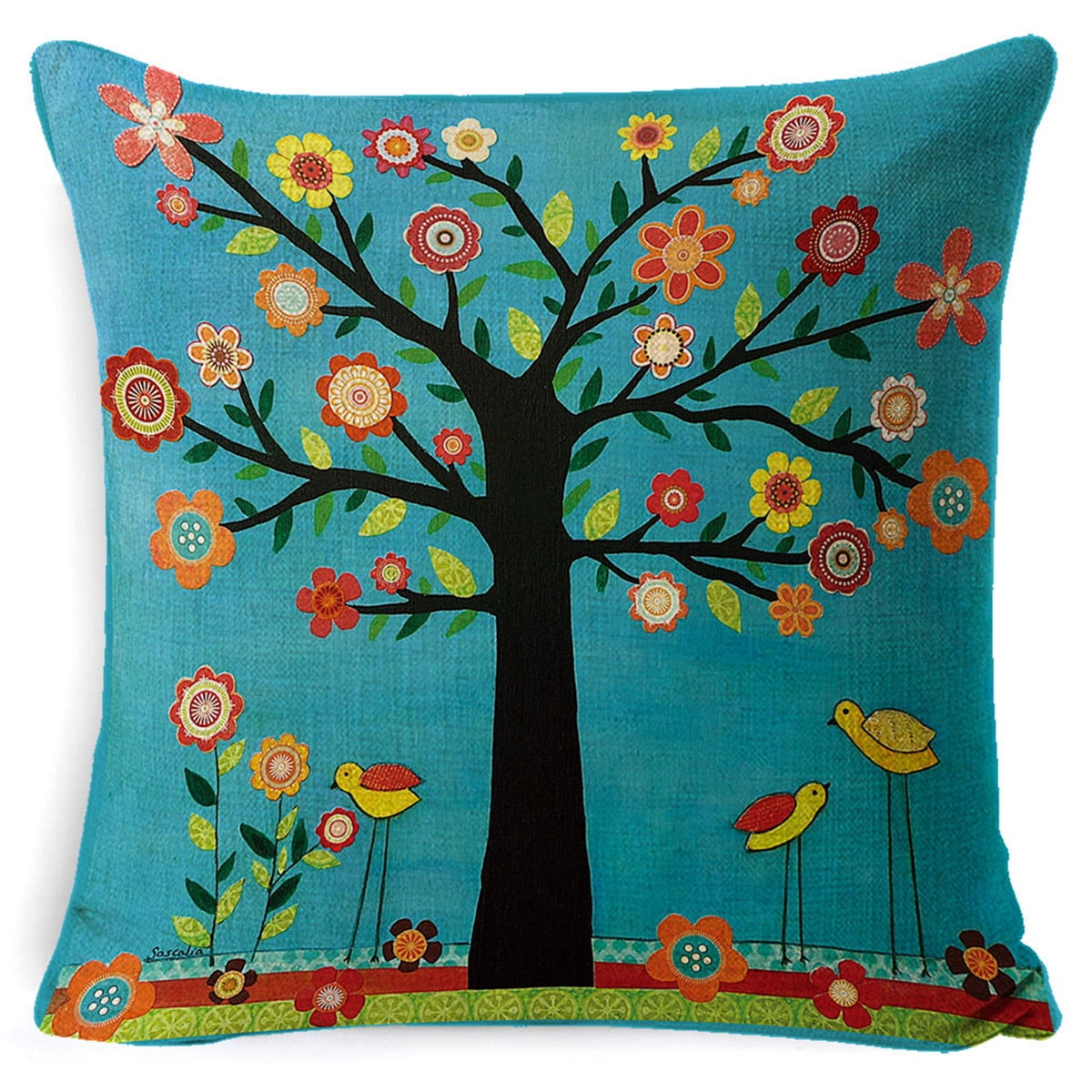 Decorative Throw Pillow Cover Tree Cushion Cover Linen Pillow Cover Double Sides 
