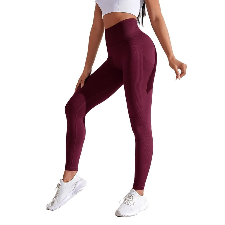 Womens Activewear Sports Leggings Solid Leggings Burgundy L