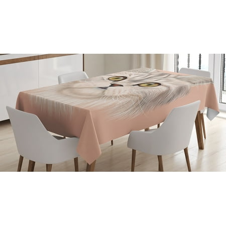 Cat Tablecloth, Cute Kitty Portrait Whiskers Best Pet Animal I Love My Feline Themed Artwork, Rectangular Table Cover for Dining Room Kitchen, 52 X 70 Inches, Beige Cream Peach, by (Best Artwork For Dining Room)