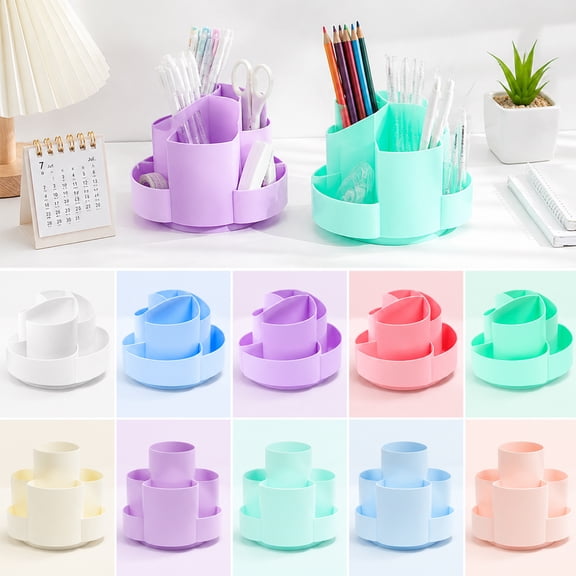 Tarmeek Rotating Pen Container, 360 Degree Desk Organizer with Multi-Compartment Pen Holder, Spinning Pencil Cup Desktop Storage Box for Office Supplies, Plastic Lightweight Drop-Resistant, Green